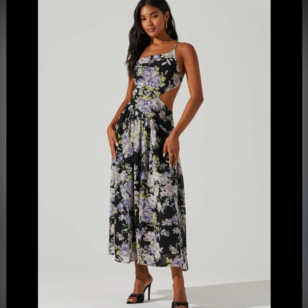 ASTR The Label Floral Side Cut Out Midi Dress